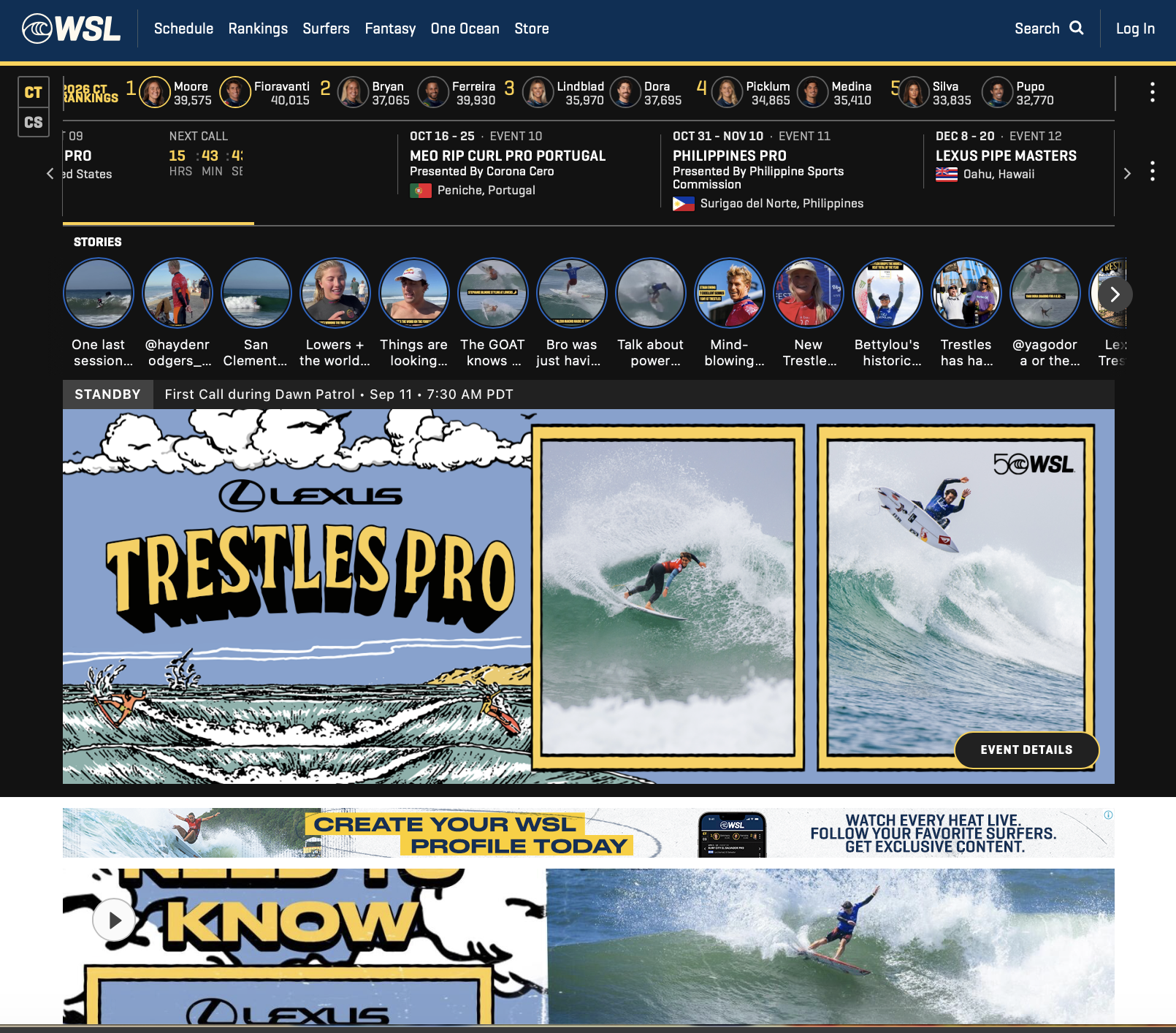 Vista escritorio de worldsurfleague.com